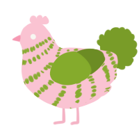 A rose and chartreuse chicken with a bar pattern