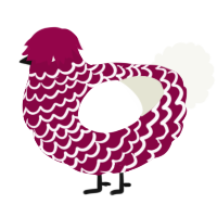 A maroon and white chicken with a lace pattern