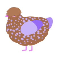 A brown and lilac chicken with a speckle pattern