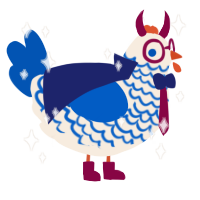 A cream and ultramarine chicken with a lace pattern