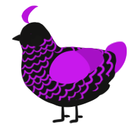 A black and amethyst chicken with a lace pattern