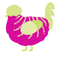 A fuchsia and lemon chicken with a half-bar pattern