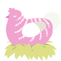 A pink and white chicken with a half-bar pattern