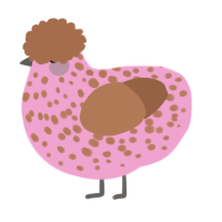 A pink and brown chicken with a speckle pattern