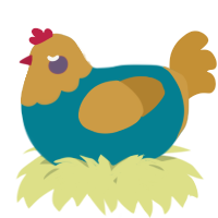 A sea and gold chicken with a head pattern