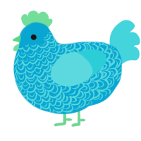 A cerulean and aqua chicken with a double-lace pattern
