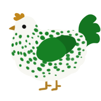 A white and leaf chicken with a speckle pattern