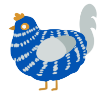 A ultramarine and silver chicken with a bar pattern