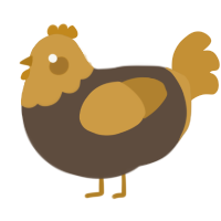 A bark and gold chicken with a head pattern