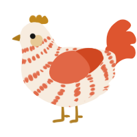 A cream and vermilion chicken with a bar pattern
