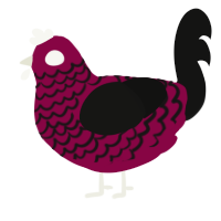 A maroon and black chicken with a lace pattern