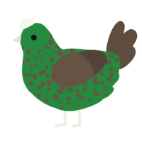 A viridian and bark chicken with a speckle pattern