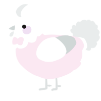A pink and silver chicken with a head pattern