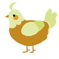 A ochre and lemon chicken with a head pattern