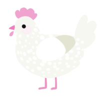 A white chicken with a speckle pattern