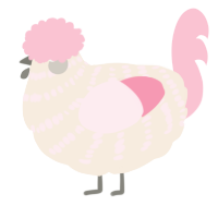 A cream and rose chicken with a bar pattern