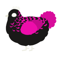 A sable and fuchsia chicken with a half-lace pattern