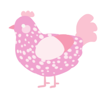 A pink and rose chicken with a speckle pattern