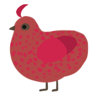 A red and crimson chicken with a speckle pattern