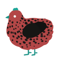 A red and black chicken with a speckle pattern