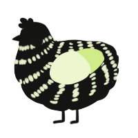 A black and apple chicken with a bar pattern