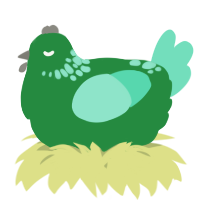 A viridian and mint chicken with a neck-speckle pattern