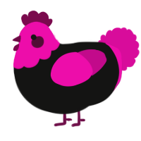 A black and fuchsia chicken with a head pattern