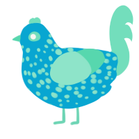A cerulean and mint chicken with a speckle pattern