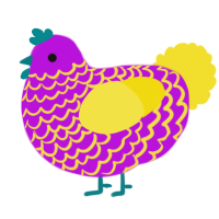 A amethyst and yellow chicken with a lace pattern