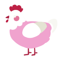A pink and white chicken with a head pattern