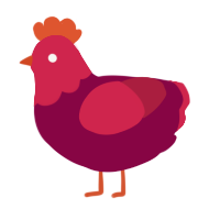 A maroon and crimson chicken with a head pattern