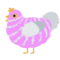 A lavender and mist chicken with a bar pattern