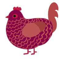 A maroon and red chicken with a lace pattern