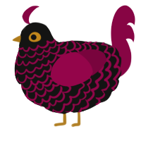 A black and maroon chicken with a lace pattern