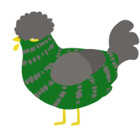 A leaf and grey chicken with a bar pattern