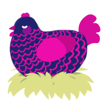 A navy and fuchsia chicken with a lace pattern