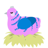 A lavender and sapphire chicken with a half-bar pattern
