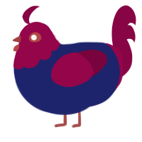 A navy and maroon chicken with a head pattern