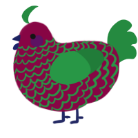 A maroon and viridian chicken with a lace pattern