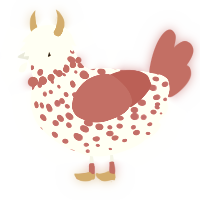 A cream and crimson chicken with a speckle pattern