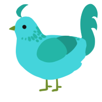 A aqua and turquoise chicken with a neck-speckle pattern