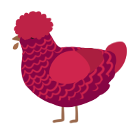 A maroon and crimson chicken with a lace pattern