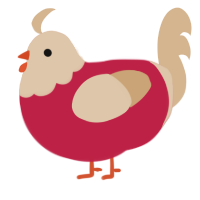A crimson and beige chicken with a head pattern