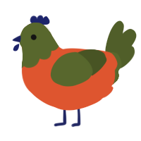 A vermilion and olive chicken with a head pattern