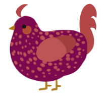 A wine and red chicken with a speckle pattern