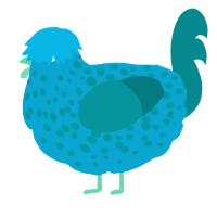A cerulean and teal chicken with a speckle pattern