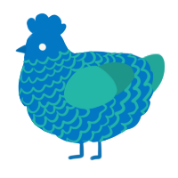 A sapphire and turquoise chicken with a lace pattern