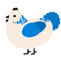 A cream and sapphire chicken with a neck-speckle pattern