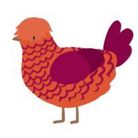 A vermilion and maroon chicken with a lace pattern