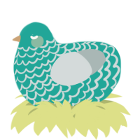 A turquoise and silver chicken with a lace pattern